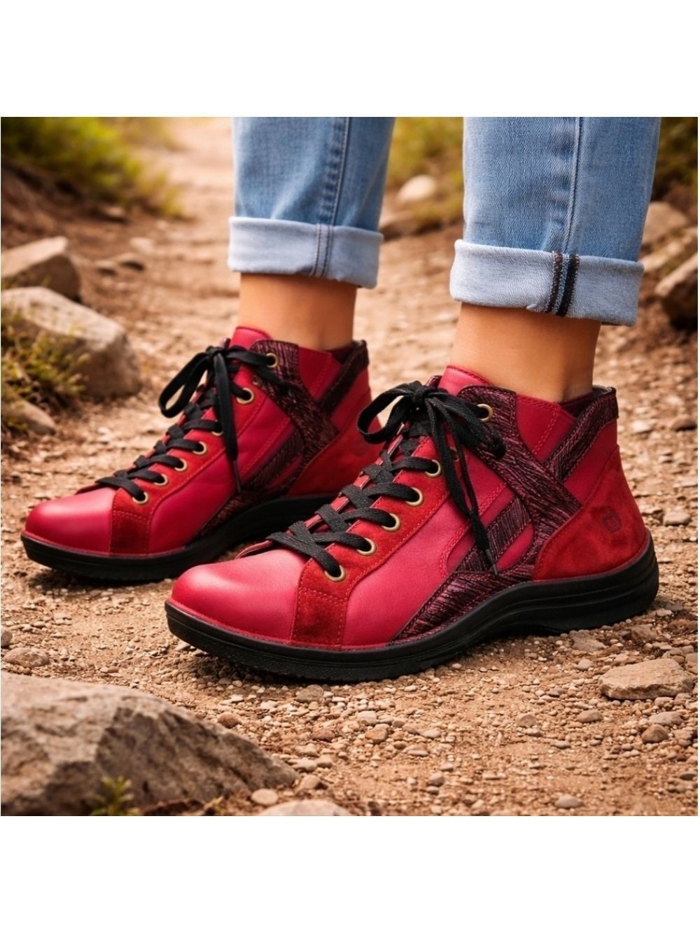 Bionica Red Leather Lace Up Booties, Size 8.5M